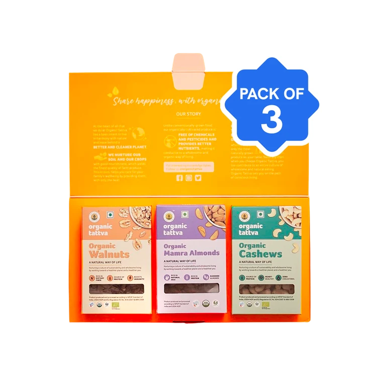 Organic Tattva Dry Fruits Gift Pack (Almonds + Cashews + Walnuts) - Pack of 3 (Dry Fruits Udugore Pack)