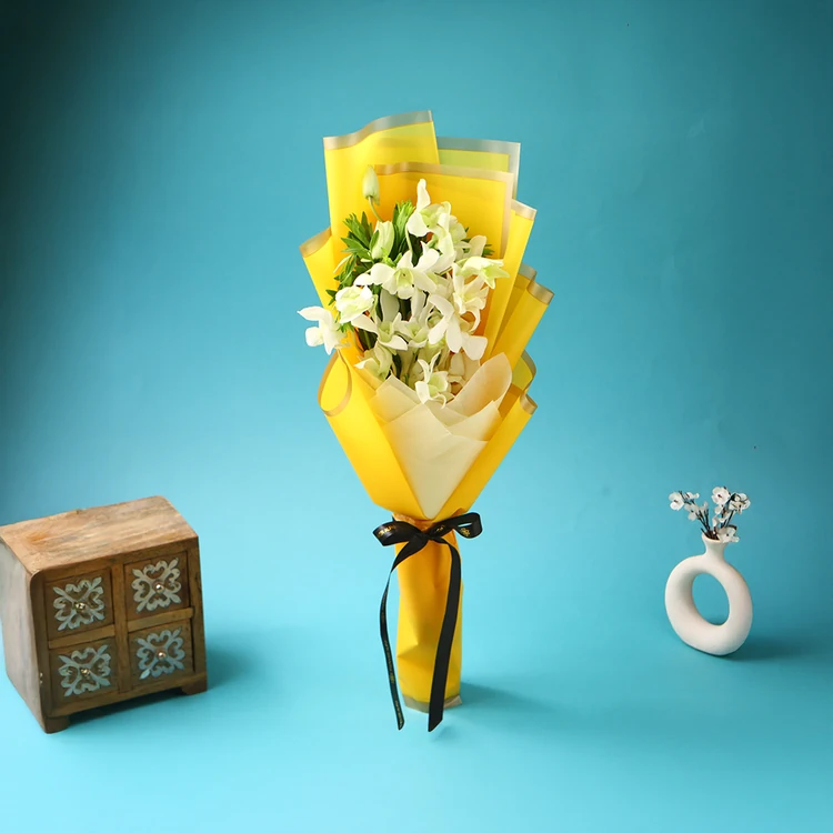 FlowerAura - 2 White Orchids Bouquet