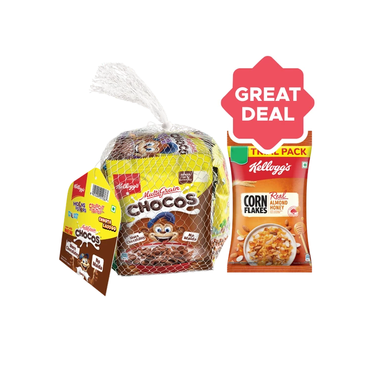 Kellogg's Chocos Cereal + Kellogg's Real Almond Honey Corn Flakes Combo
