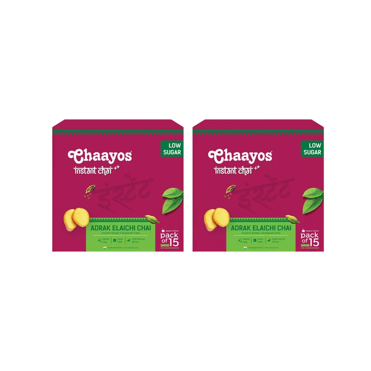 Chaayos Adrak Elachi Instant Tea Premix (Low Sugar) - Pack of 2