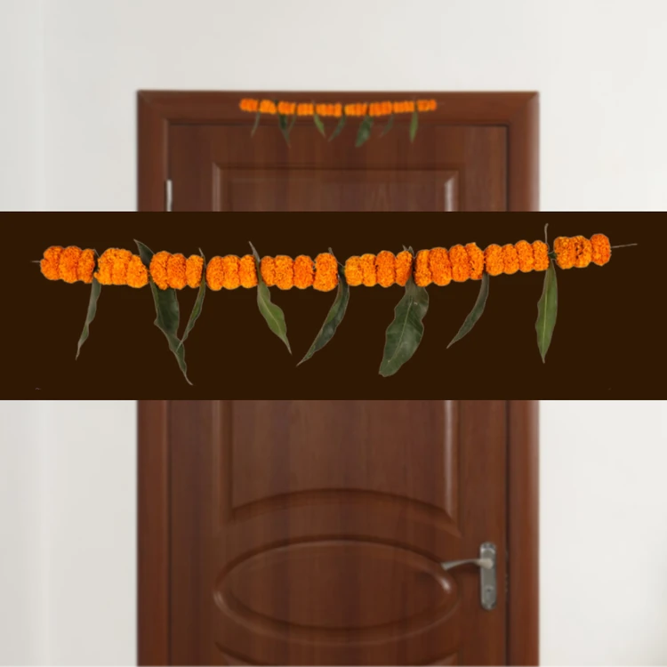 Mango Leaves & Orange Marigold Flowers Toran / Bandhanwar