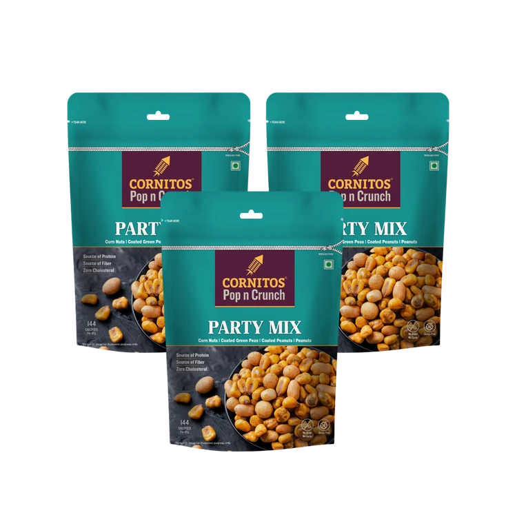 Cornitos Pop n Crunch Party Nut Mix - Salted Peanuts, Corn Nut & Coated Green Peas - Pack of 3