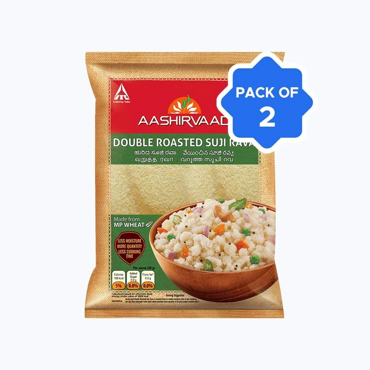 Aashirvaad Double Roasted Sooji Rava - Pack of 2 (Hurida Rave)