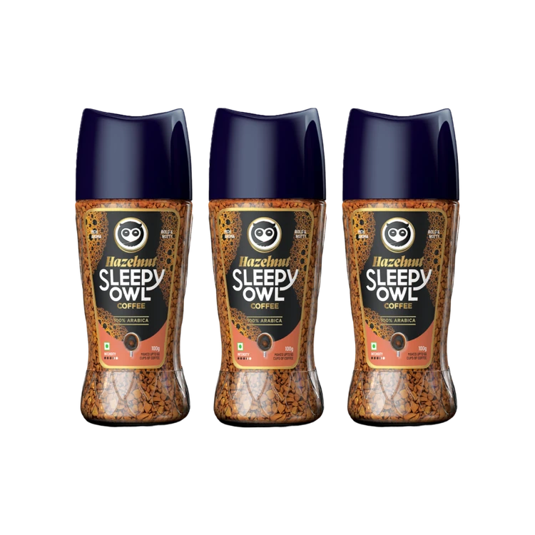Sleepy Owl Hazelnut 100% Arabica Instant Flavoured Coffee - Pack of 3