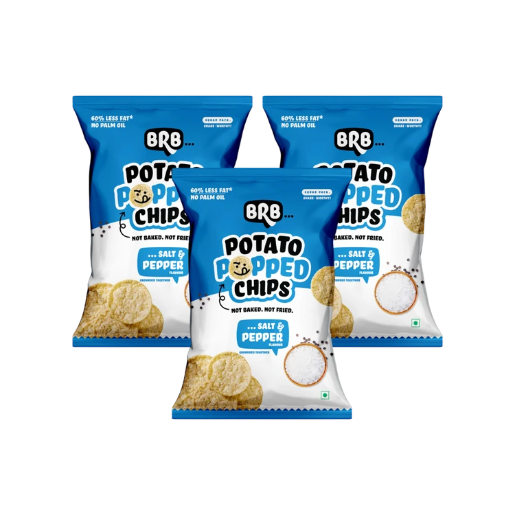 BRB Potato Popped Chips (Salt & Pepper Flavour) - Pack of 3
