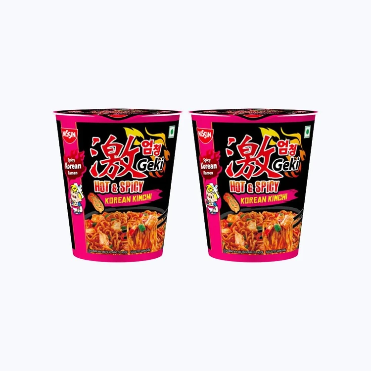Nissin Geki Hot & Spicy Korean Kimchi Ramen Cup Noodles - Pack of 2