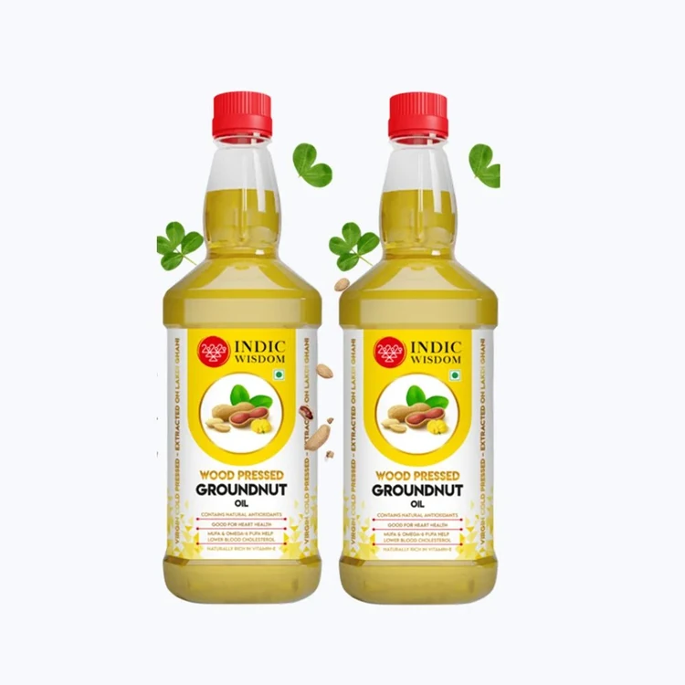 Indic Wisdom Wood Cold Pressed Peanut/ Groundnut Oil - Pack of 2 (Kadale Enne)