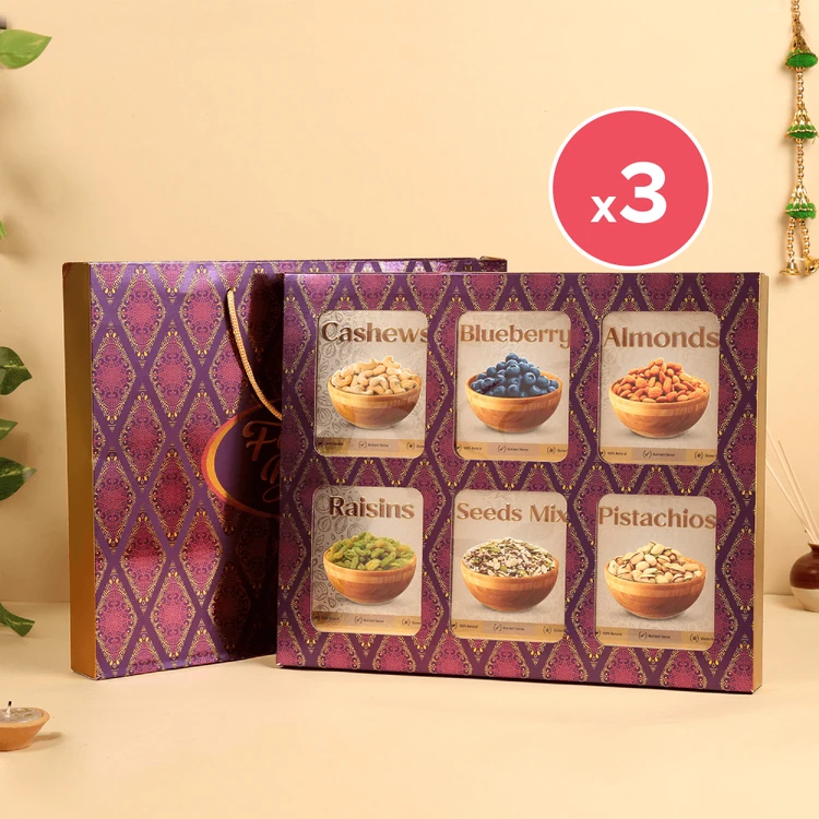 Festive Delight (Cashew + Raisins + Almond + Salted Pistachio) Dry Fruits Gift Pack 800 g - Pack of 3 (Dry Fruits Udugore Pack)
