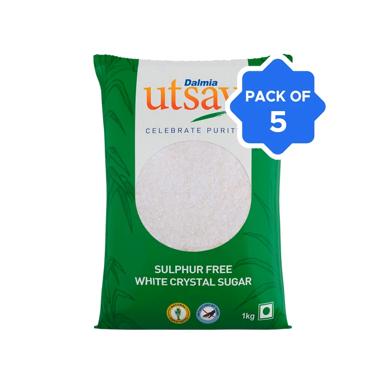 Dalmia Utsav White Crystal Sulphurless Sugar - Pack of 5 (Sulphur Rahitha Sakkare)