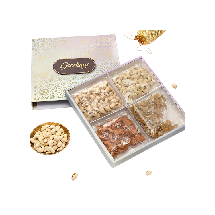 Greetings Premium Jumbo Assorted Dry Fruits Gift Pack (Almonds + Cashews + Pistachios + Raisins)