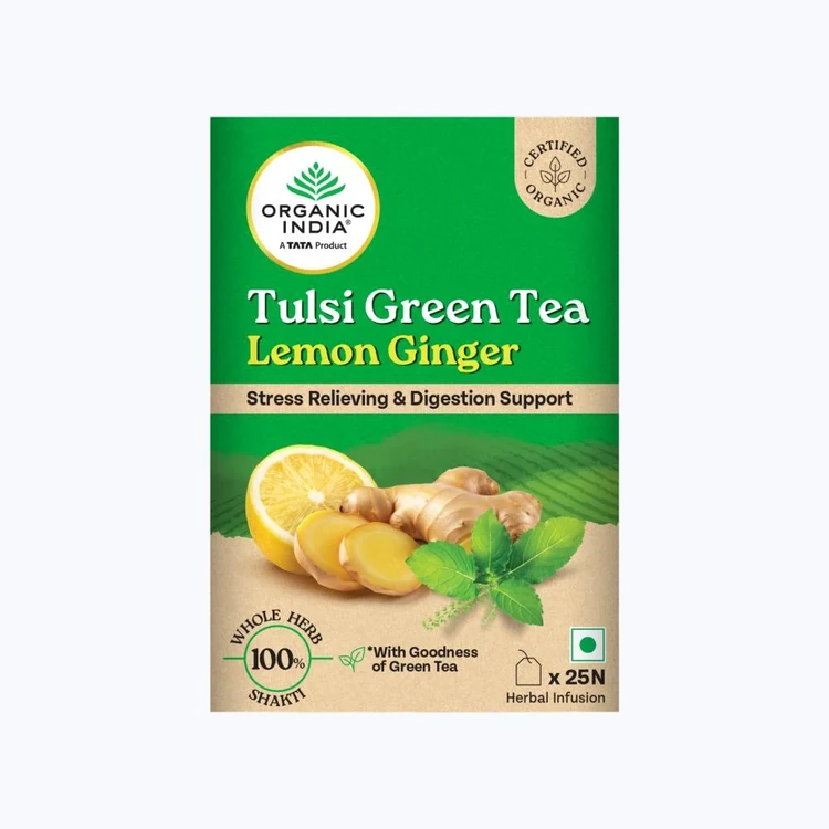 Organic India Lemon Ginger Tulsi Green Tea Bags