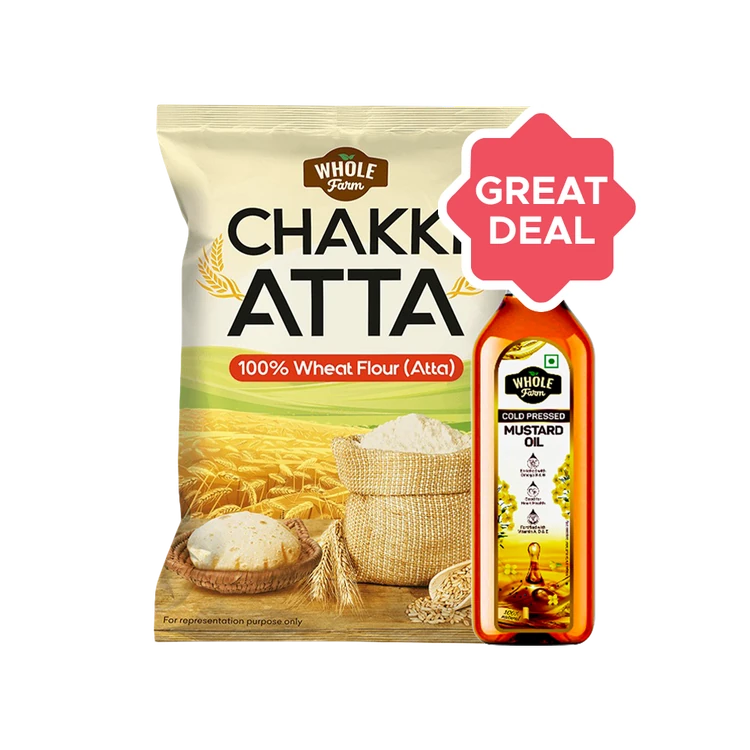 Whole Farm Chakki Atta (100% Atta, 0% Maida) +  Premium Cold Pressed Mustard Oil Combo