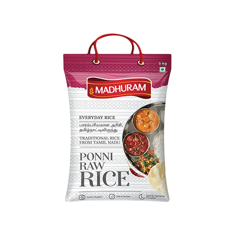 Madhuram Raw Ponni Rice (Medium Grain) (Hasi Ponni Akki)