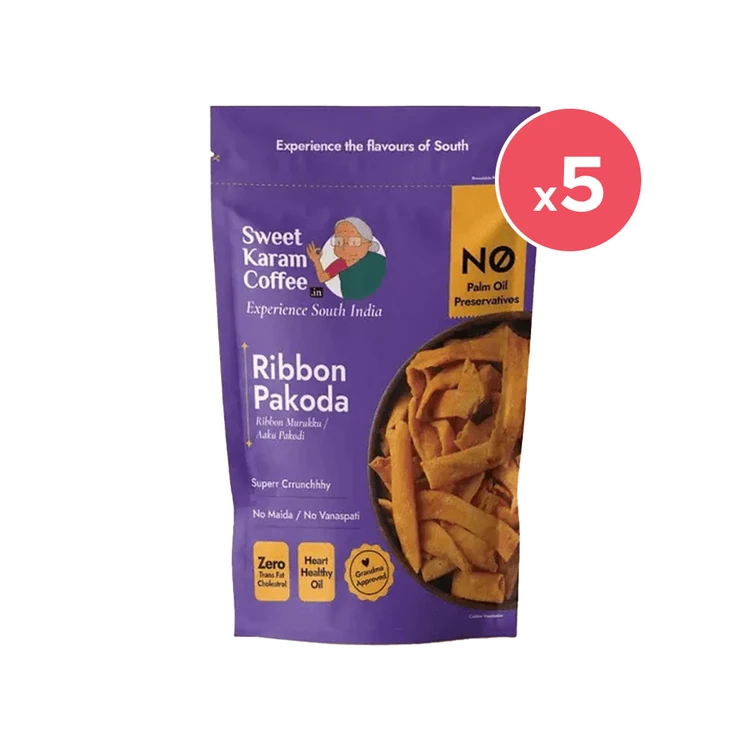 Sweet Karam Coffee Ribbon Pakoda / Murukku Namkeen, - No Palm Oil - Pack of 5