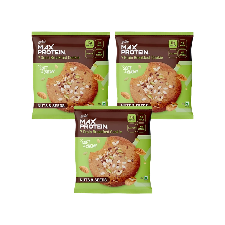 RiteBite Max Protein No Maida 7 Grains Nuts & Seeds 10 g Protein Cookies - Pack of 3