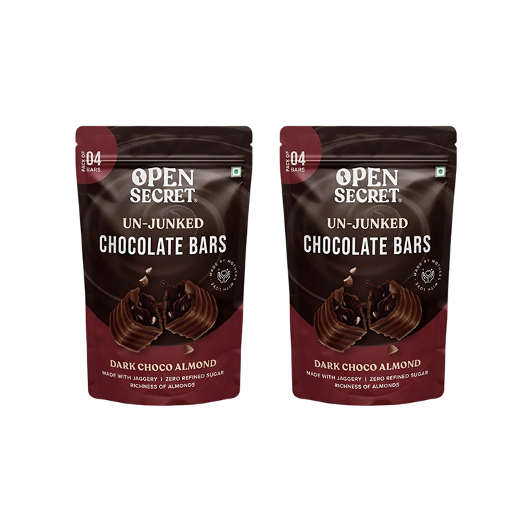 Open Secret Dark Choco Almond Filled Bar Chocolate Pack Zero Refined Sugar - Pack of 2