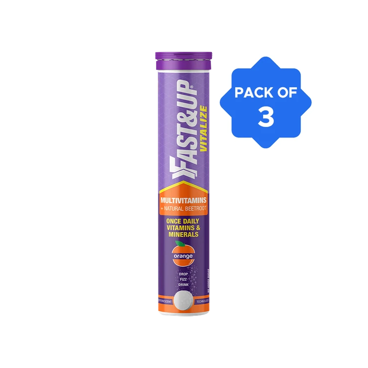 Fast&Up Vitalize Daily Multivitamin Effervescent Tablets for Overall Health - Orange - Pack of 3