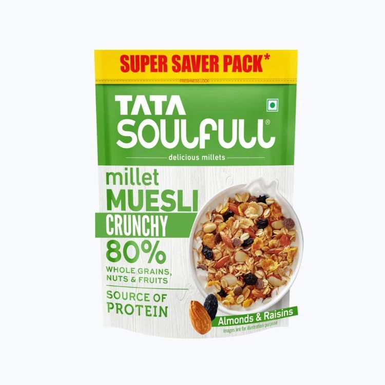 Tata Soulfull Millet Muesli, Crunchy, Almonds & Raisins Breakfast Cereal