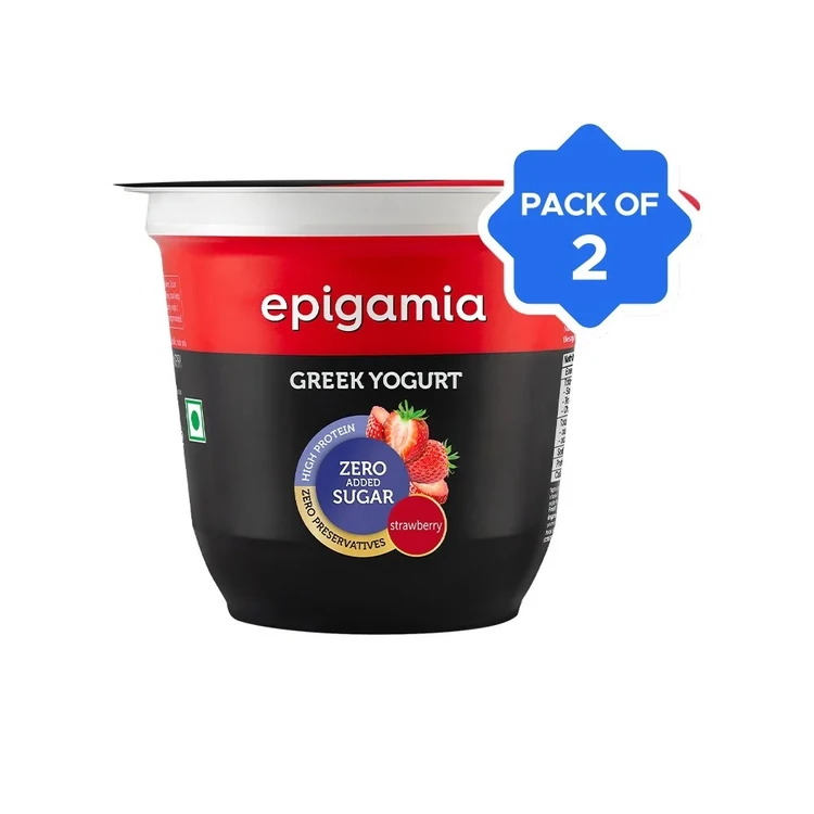 epigamia Strawberry Yogurt (No Added Sugar) - Pack of 2