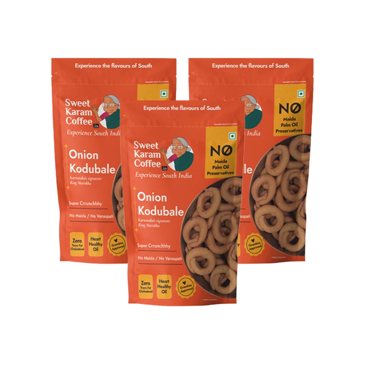Sweet Karam Coffee Onion Kodubale/ Chakli, - No Palm Oil - Pack of 3