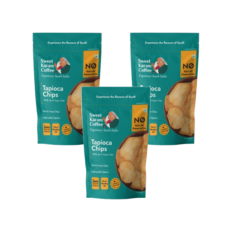 Sweet Karam Coffee Tapioca Chips - No Palm Oil - Pack of 3