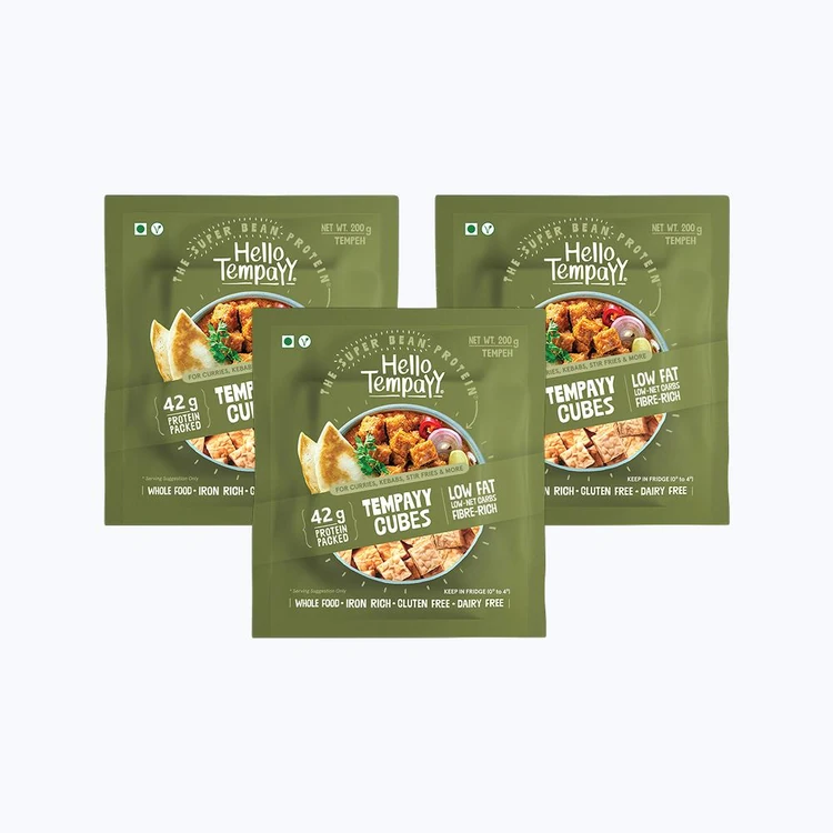 Hello Tempayy 42g Protein Natural Tempeh Cubes - Pack of 3
