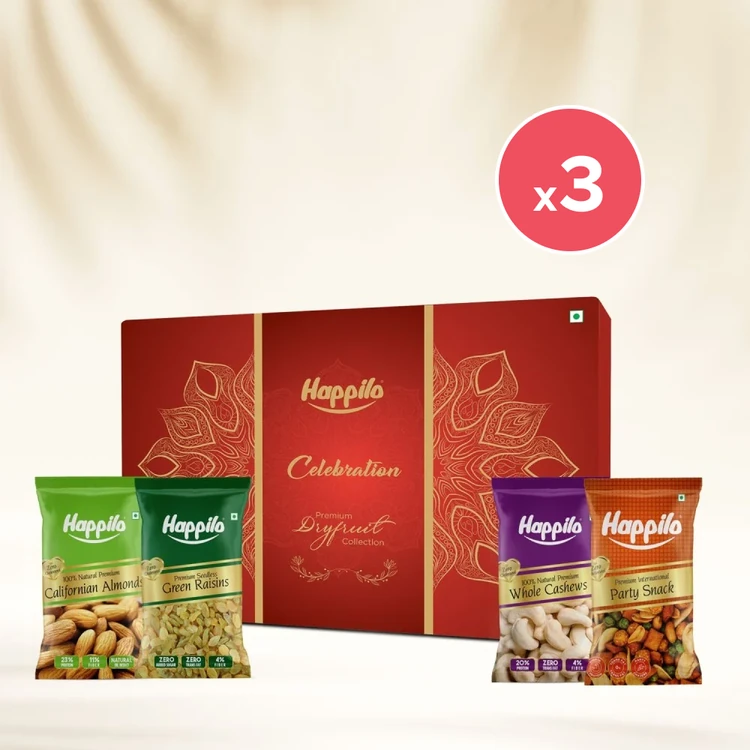 Happilo Celebration Dry Fruits Gift Pack - Pack of 3 (Dry Fruits Udugore Pack)