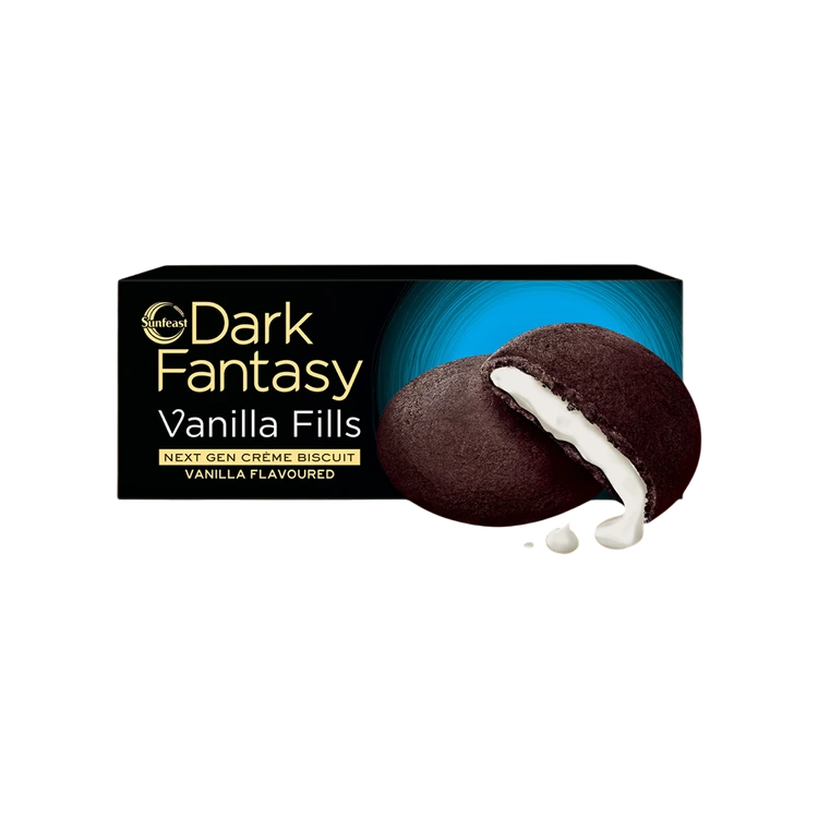 Sunfeast Dark Fantasy Vanilla Fills - Crunchy Choco Cookies With Vanilla Crème