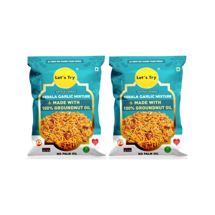 Let's Try Kerala Garlic Mixture Namkeen - Pack of 2