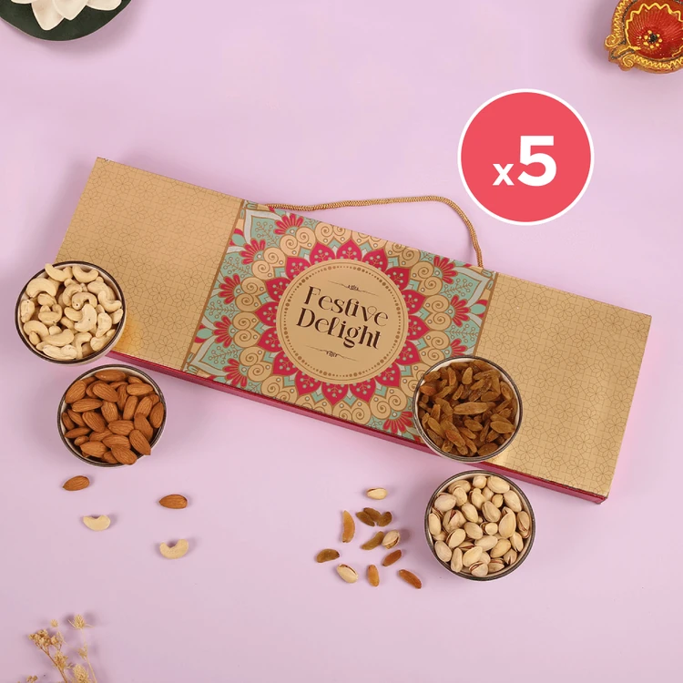 Festive Delight (Cashew + Raisins + Almond + Salted Pistachio) Dry Fruits Gift Pack - Pack of 5 (Dry Fruits Udugore Pack)