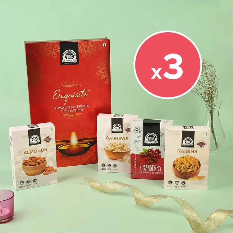 Wonderland Foods Exquisite Diwali Dry Fruits Gift Pack - Pack of 3 (Dry Fruits Udugore Pack)