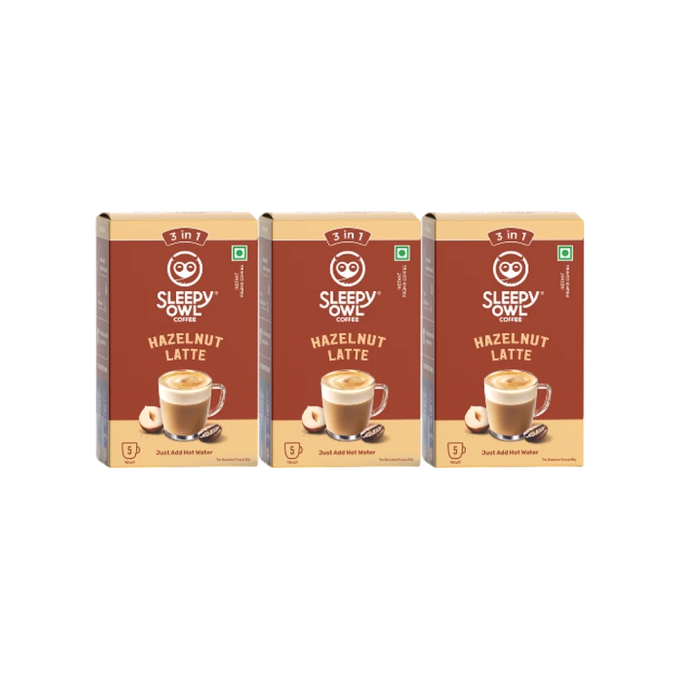 Sleepy Owl Hazelnut Latte Instant Coffee Premix (3 in 1) - Pack of 3