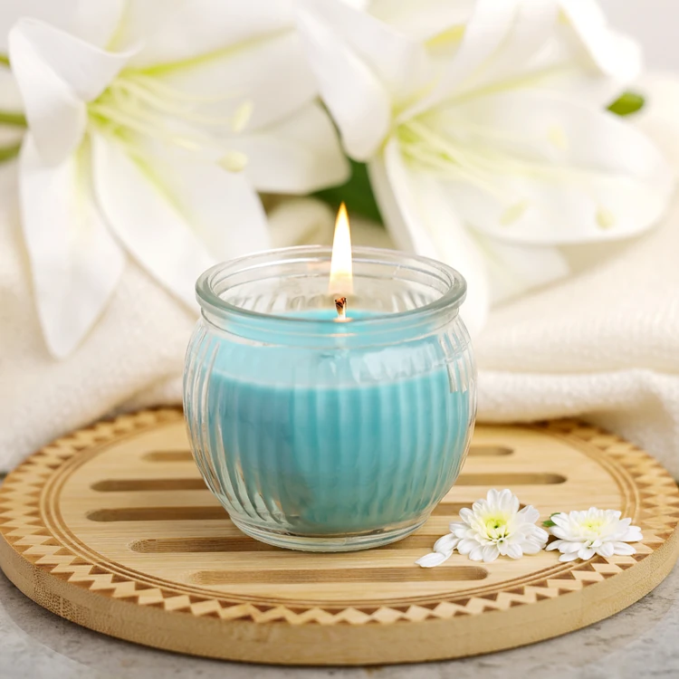 Ribbed Jar Scented Candle (Cool Blue) by IRIS