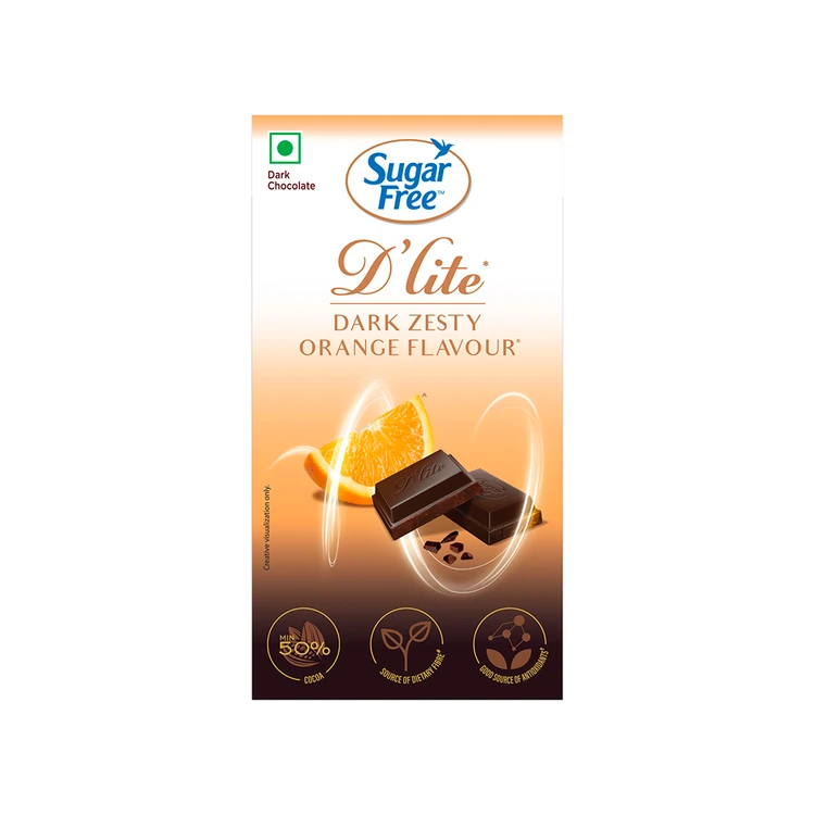 Sugar Free D'Lite Zesty Orange Flavour Dark Chocolate Bar (Naturally Sweetned)