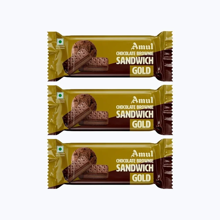 Amul Gold Chocolate Brownie Ice Cream Sandwich - Pack of 3