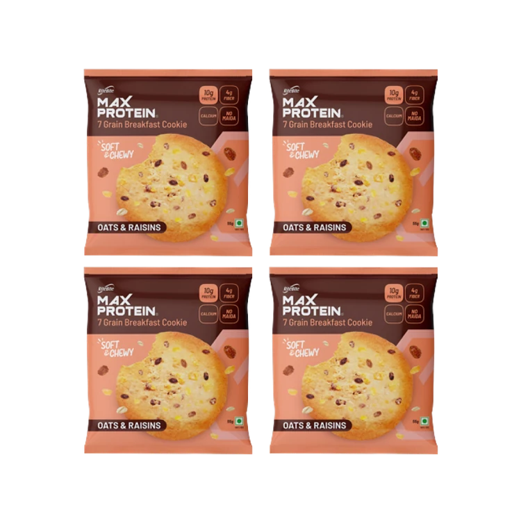 RiteBite Max Protein No Maida 7 Grains Oats & Raisins 10 g Protein Cookies - Pack of 4