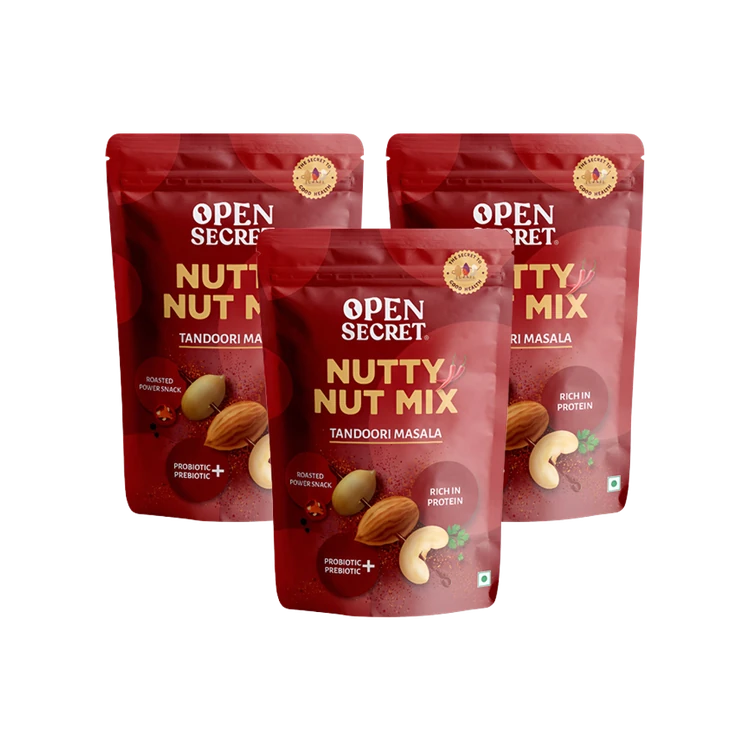 Open Secret Nutty Tandoori Masala Nut Mix (Almonds, Peanuts & Cashews) - Pack of 3