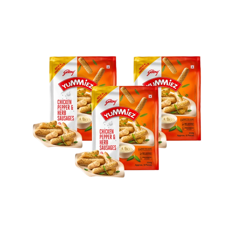 Godrej Yummiez Pepper & Herb Chicken Sausage (Frozen) - Pack of 3