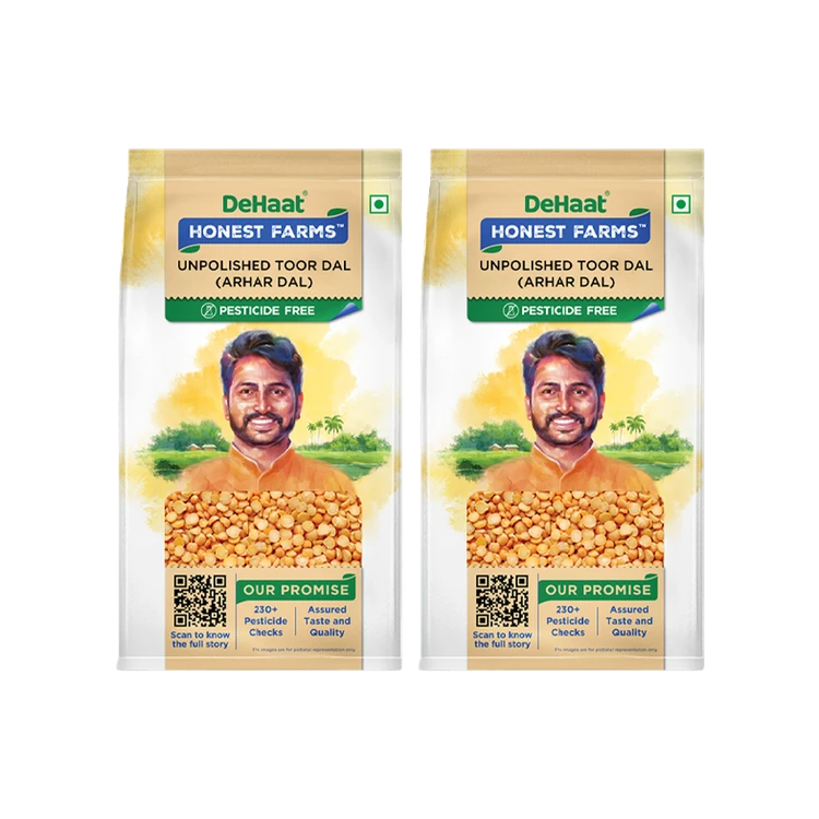 Dehaat Honest Farms Pesticide-Free Toor Dal Unpolished - Pack of 2 (Togari Bele)