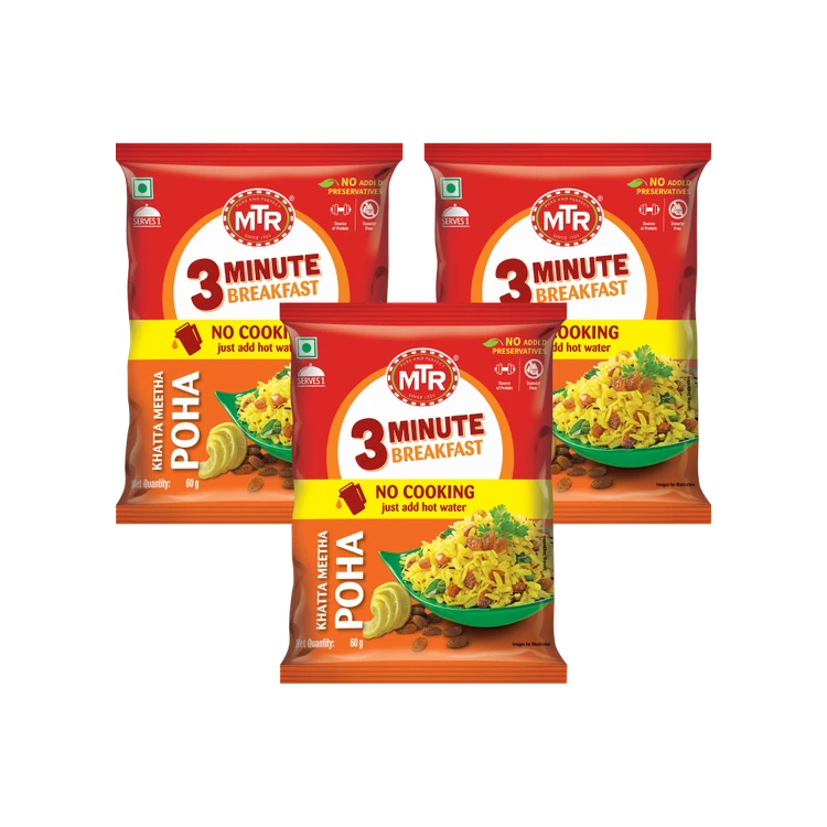 MTR 3 Minute Khatta Meetha Poha Breakfast Mix - Pack of 3