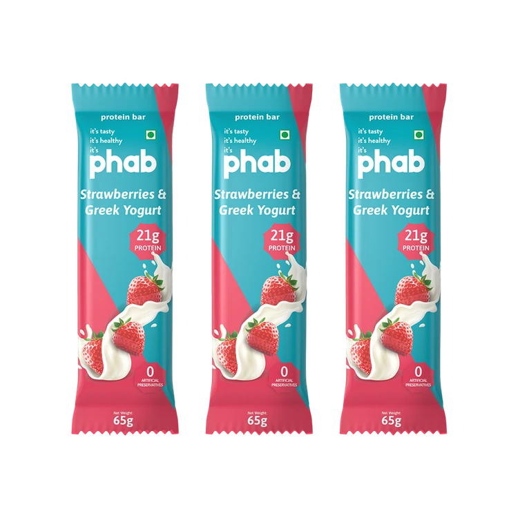Phab Strawberries & Greek Yogurt Protein Bar - Strawberries & Greek Yogurt (High Fibre & No Added Sugar)