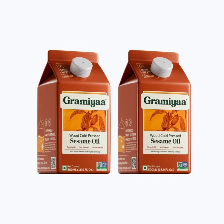 Gramiyaa Wood Cold Cold Pressed Sesame Oil - Pack of 2 (Thampina Ellu Enne)