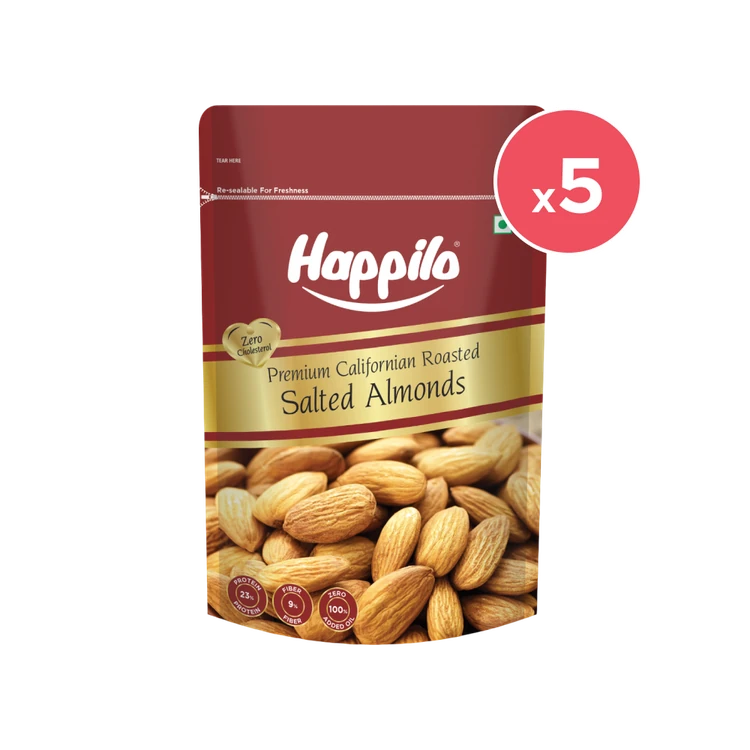 Happilo Californian Roasted & Salted Flavoured Almonds - Pack of 5 (Badami)