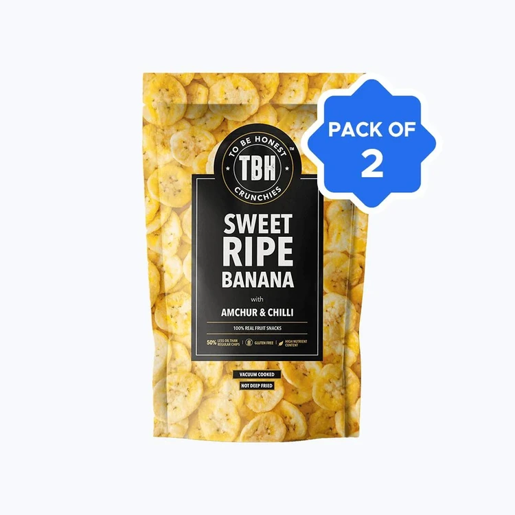 To Be Honest Sweet Ripe Banana Chips with Amchur & Chilli - Pack of 2