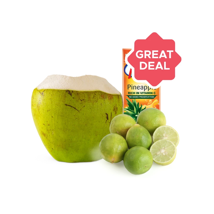 Real Fruit Power Pineapple Juice + Tender Coconut + Lemon Combo