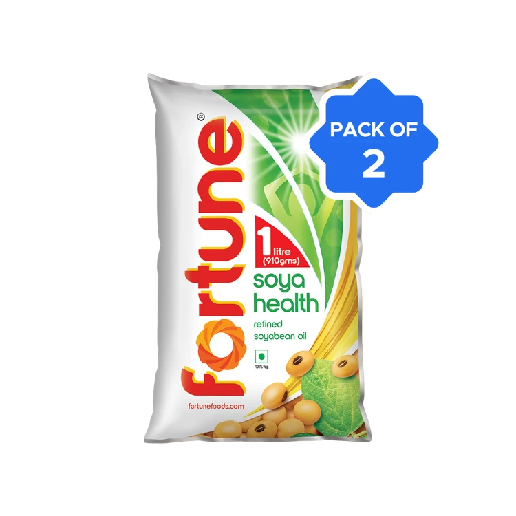 Fortune Soya Health Refined Soyabean Oil (870 g) - Pack of 2 (Soyabean Enne)