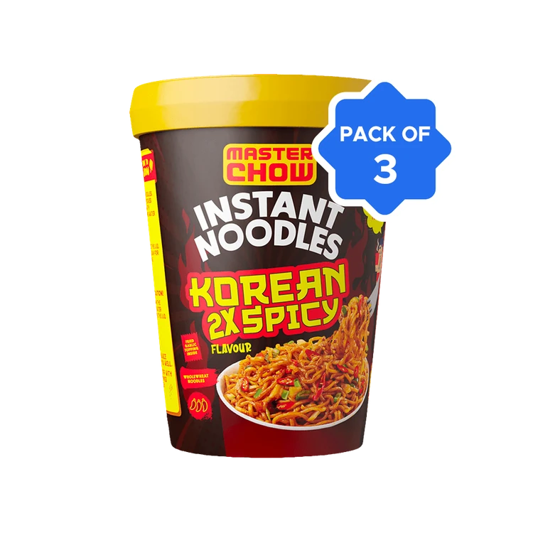 MasterChow Instant Cup Noodles (Korean 2X Spicy Flavour) - Pack of 3