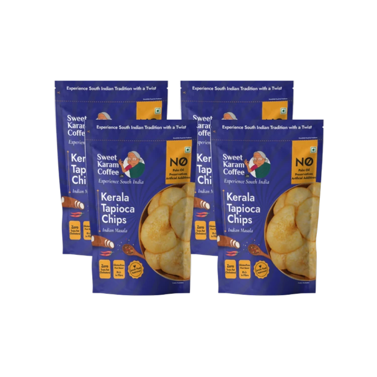 Sweet Karam Coffee Kerala Tapioca Chips - Indian Masala - Pack of 4