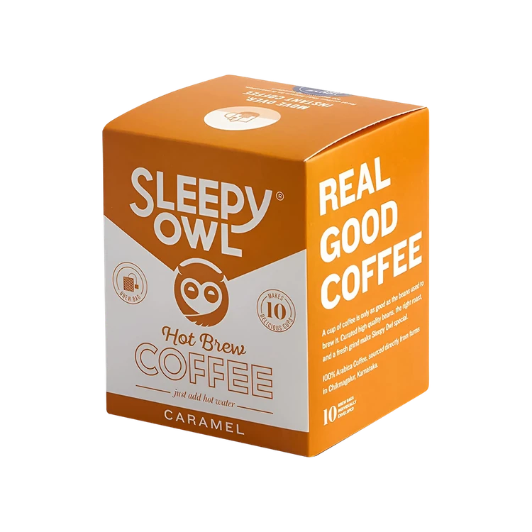 Sleepy Owl Caramel Hot Brew Coffee Bags - Pack of 10