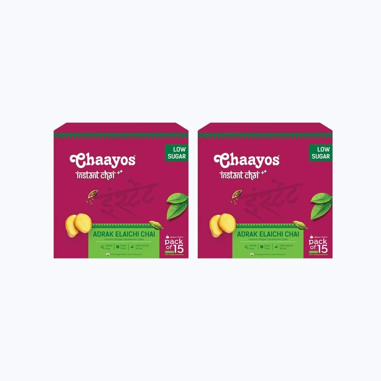 Chaayos Adrak Elachi Instant Tea Premix (Low Sugar) - Pack of 2